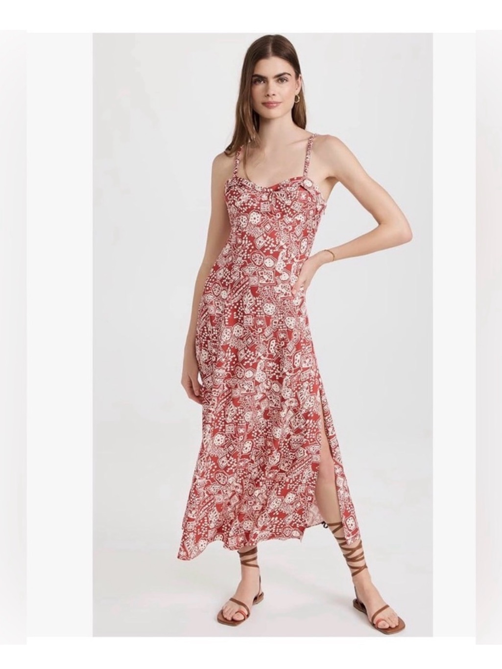 Rebecca Taylor Red Floral Slip Maxi With Side Slit